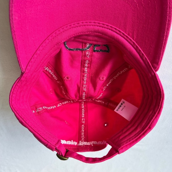 Vineyard Vines cotton bright pink large check whale baseball style 6 panel hat - Picture 5 of 5